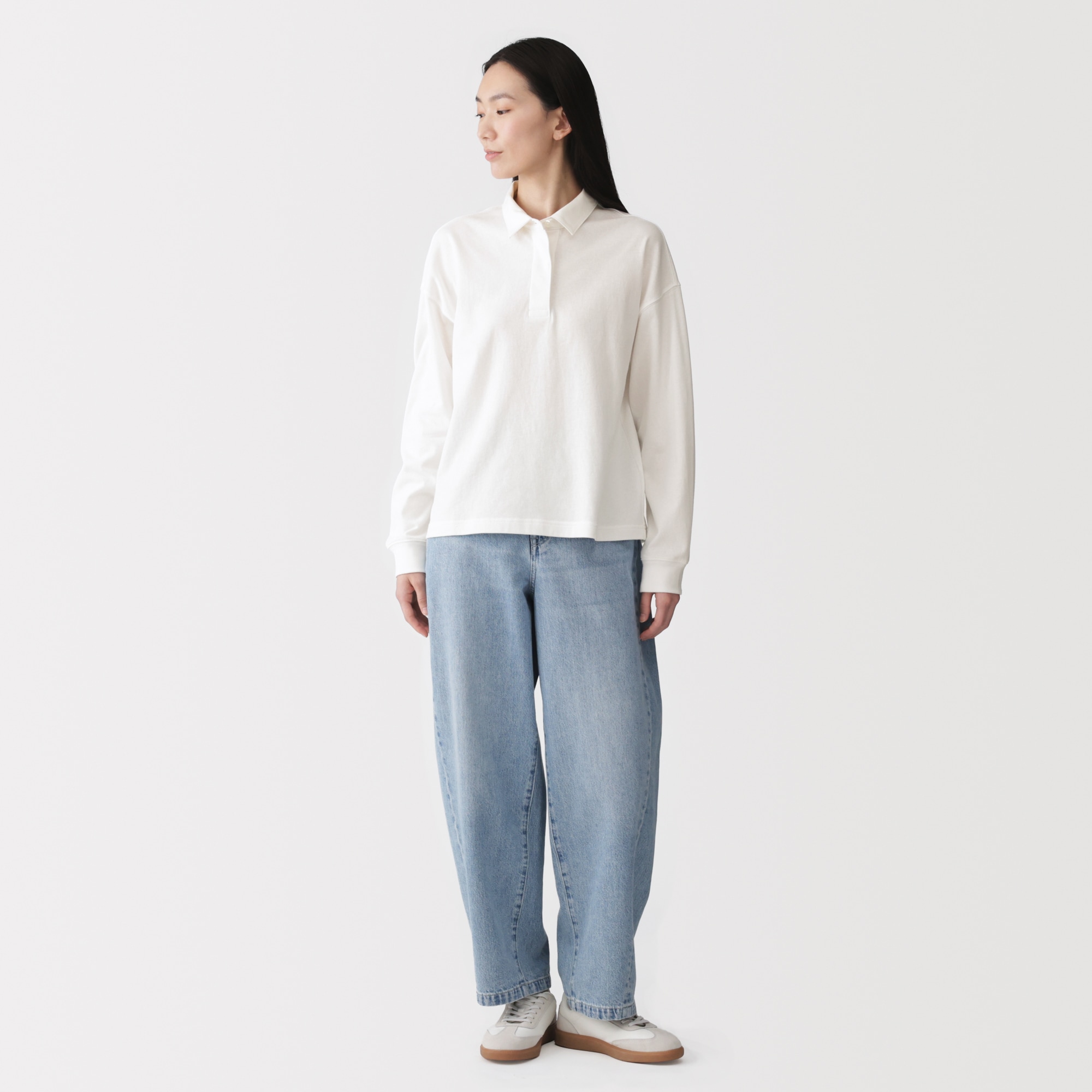 婦人　引き揃え天竺編み長袖ラガーシャツ