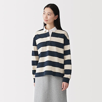 婦人　引き揃え天竺編み長袖ラガーシャツ