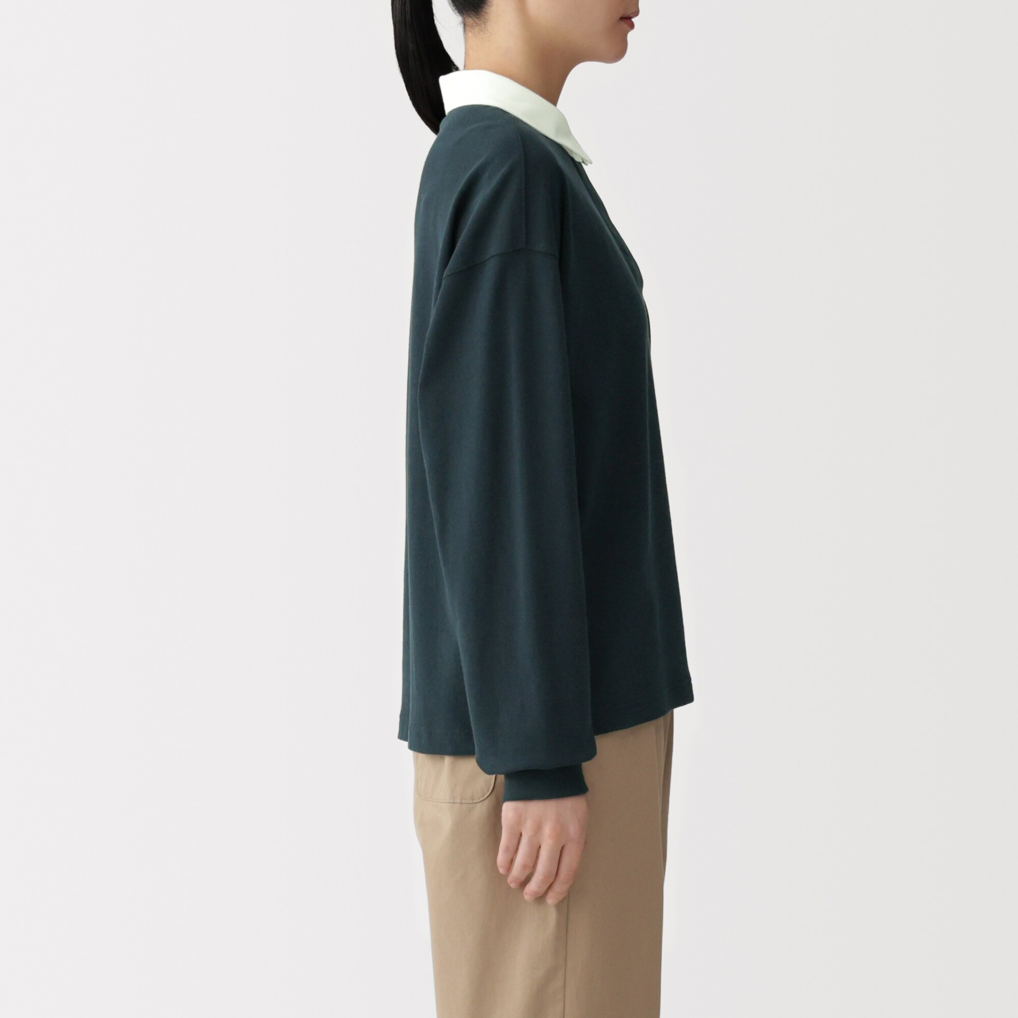 婦人　引き揃え天竺編み長袖ラガーシャツ