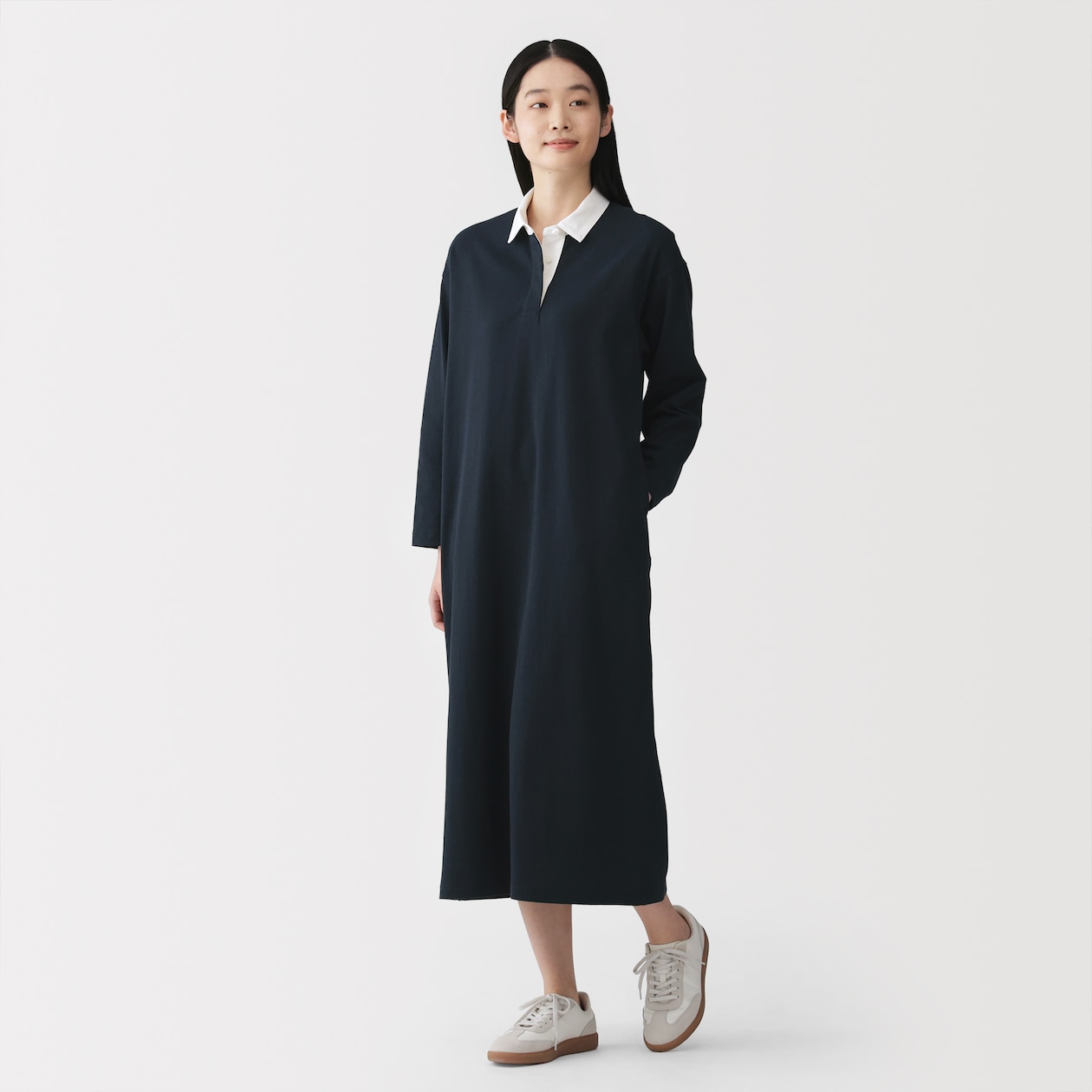 婦人　引き揃え天竺編み長袖ラガーワンピース