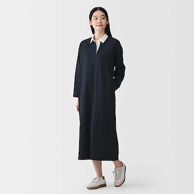 婦人　引き揃え天竺編み長袖ラガーワンピース