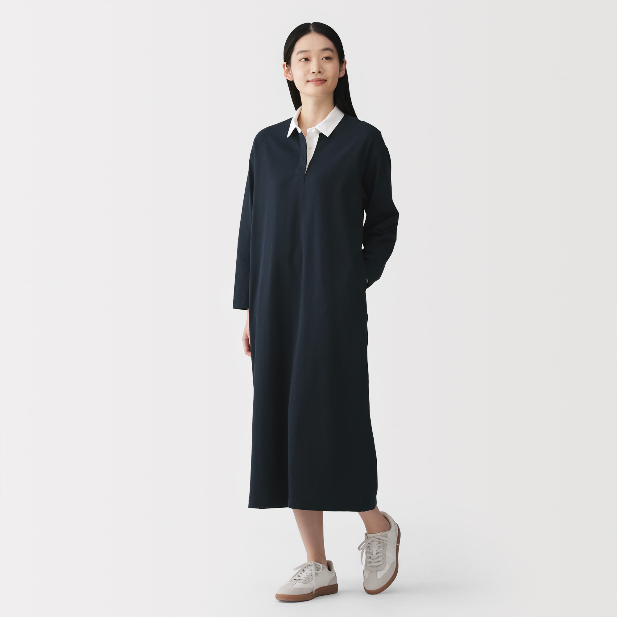 婦人　引き揃え天竺編み長袖ラガーワンピース