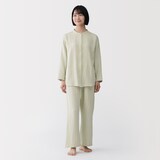 婦人　脇に縫い目のない　チーズクロスガーゼ長袖パジャマ　