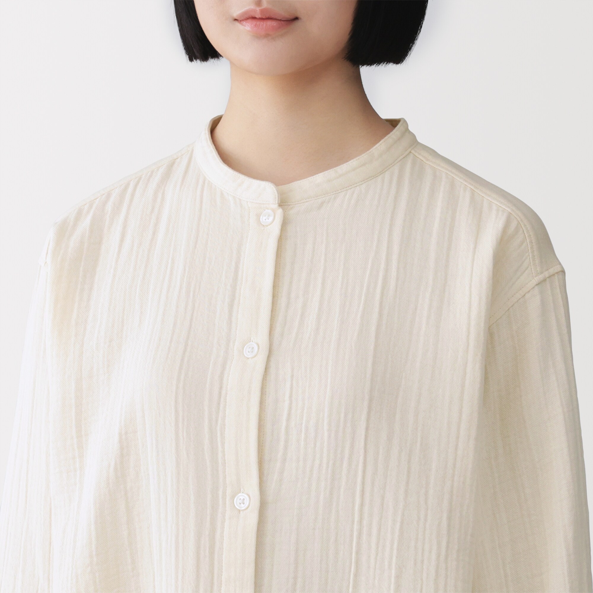 婦人　脇に縫い目のない　チーズクロスガーゼ長袖パジャマ　