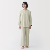 婦人　脇に縫い目のない　チーズクロスガーゼ長袖パジャマ　