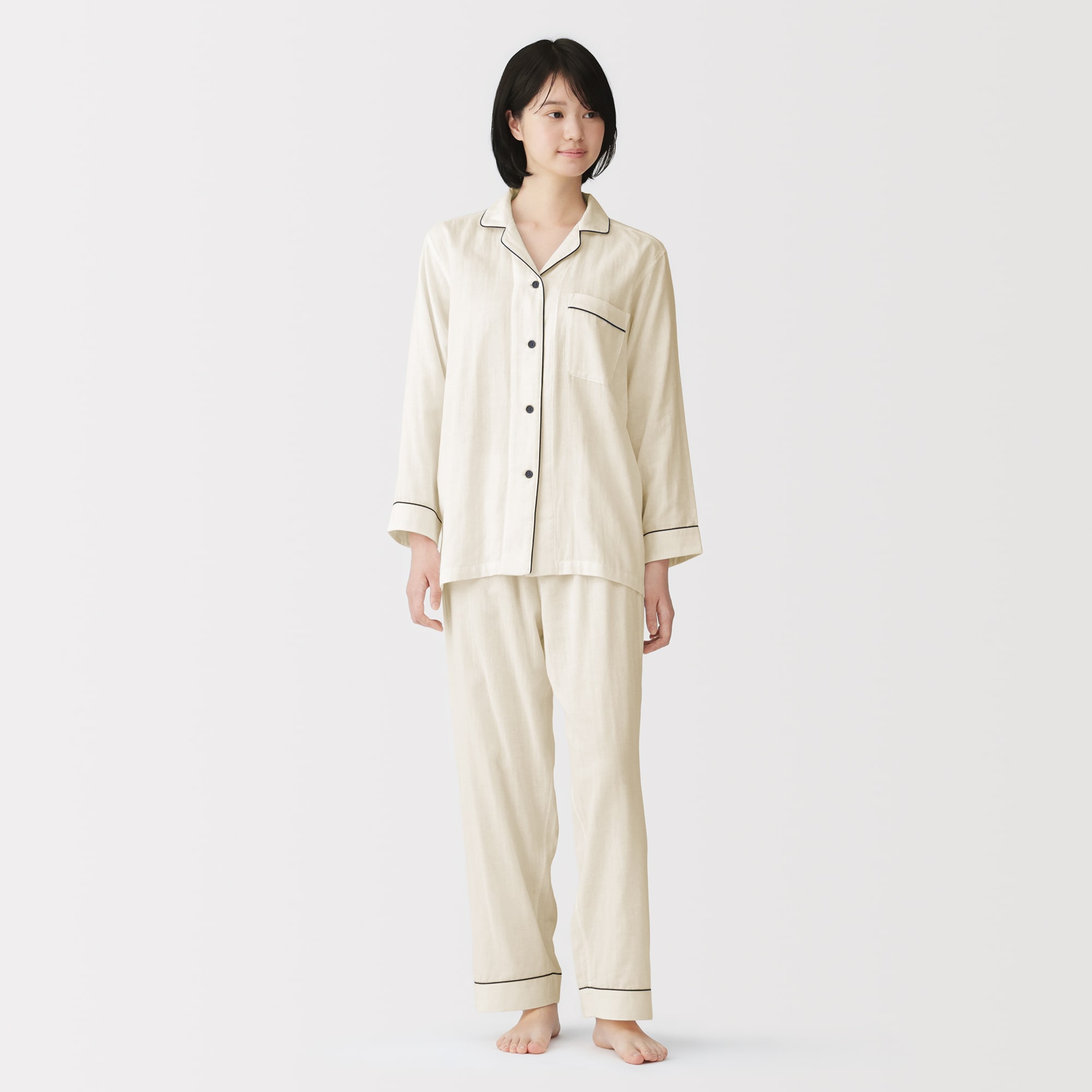 婦人　脇に縫い目のない　二重ガーゼ長袖パジャマ | 無印良品