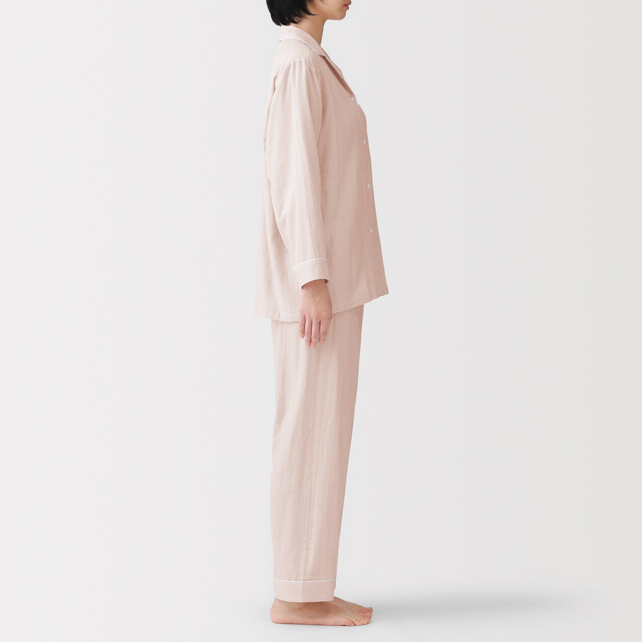 婦人　脇に縫い目のない　二重ガーゼ長袖パジャマ