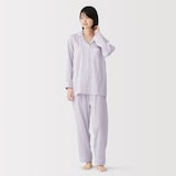 婦人　脇に縫い目のない　二重ガーゼ長袖パジャマ