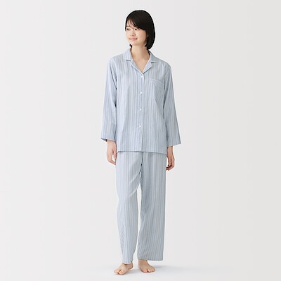 婦人　脇に縫い目のない　二重ガーゼ長袖パジャマ