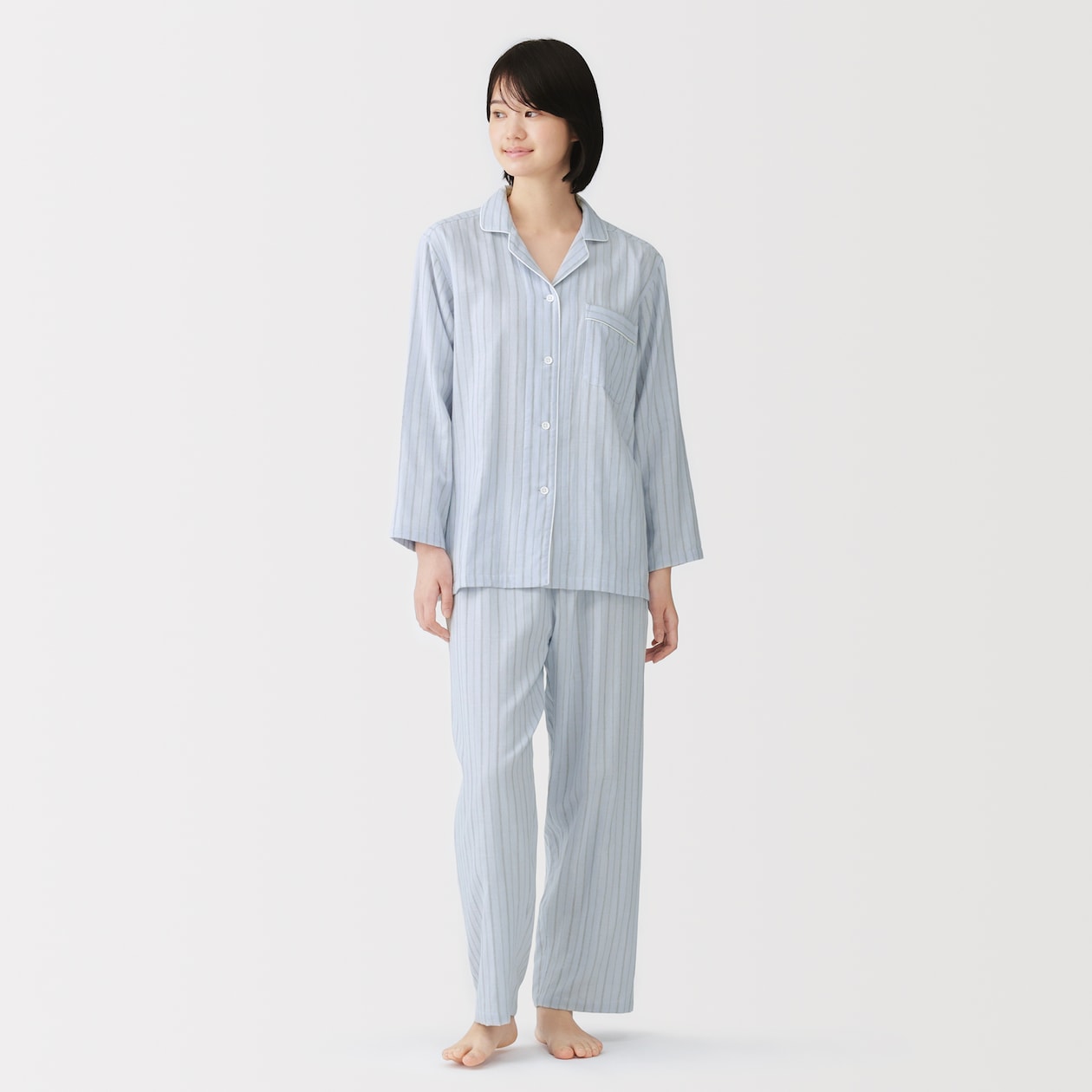 婦人　脇に縫い目のない　二重ガーゼ長袖パジャマ