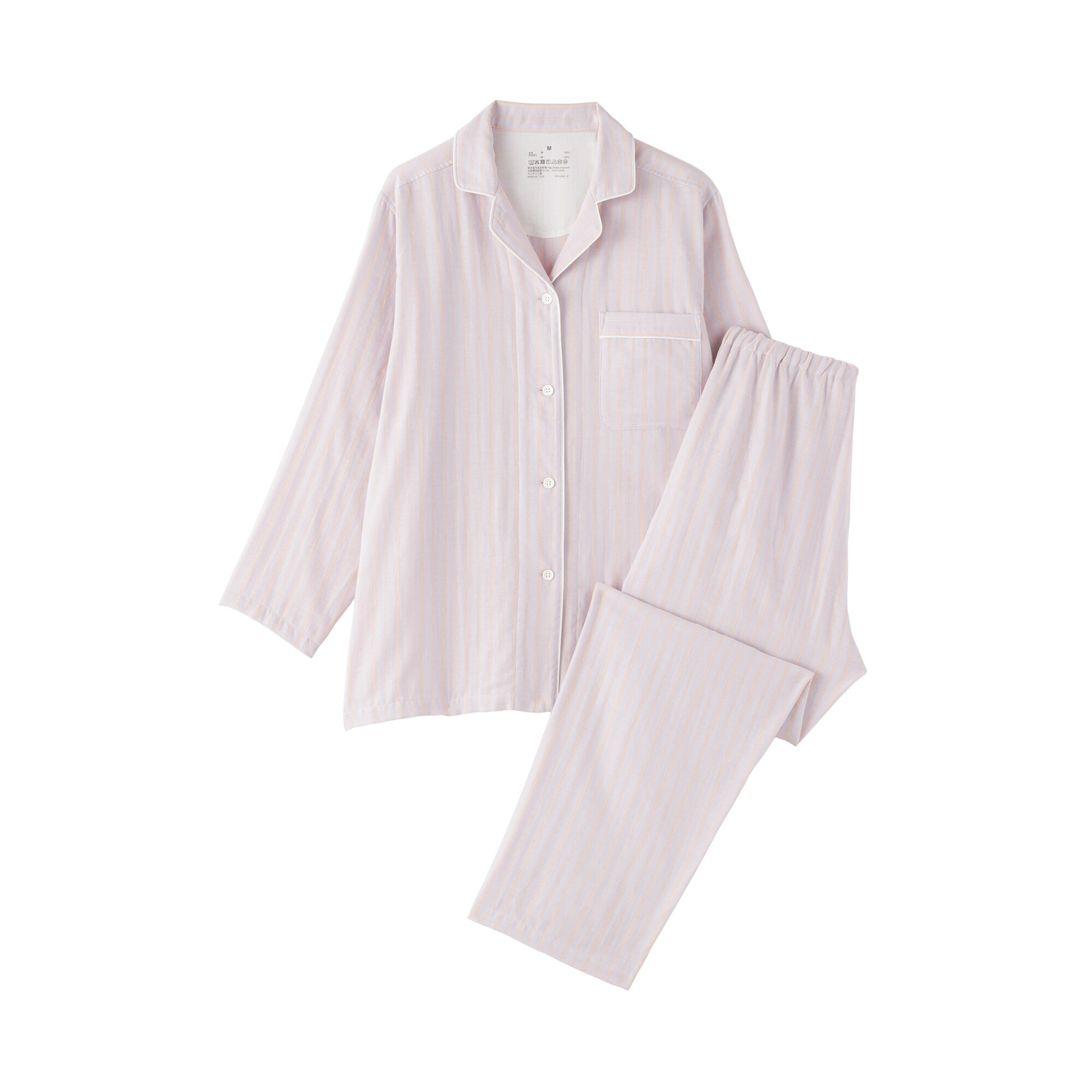 婦人　脇に縫い目のない　二重ガーゼ長袖パジャマ