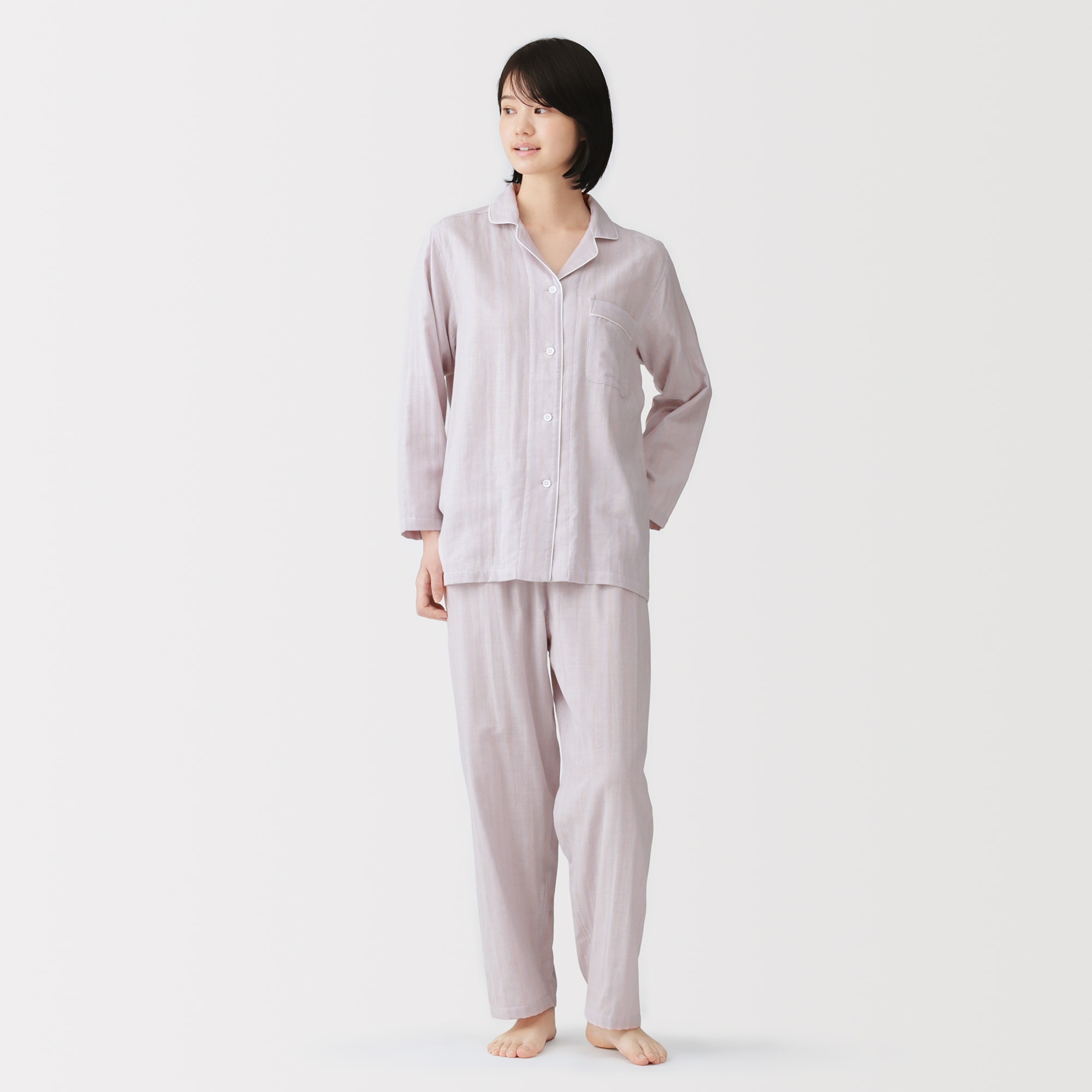婦人 脇に縫い目のない 二重ガーゼ長袖パジャマ | 無印良品
