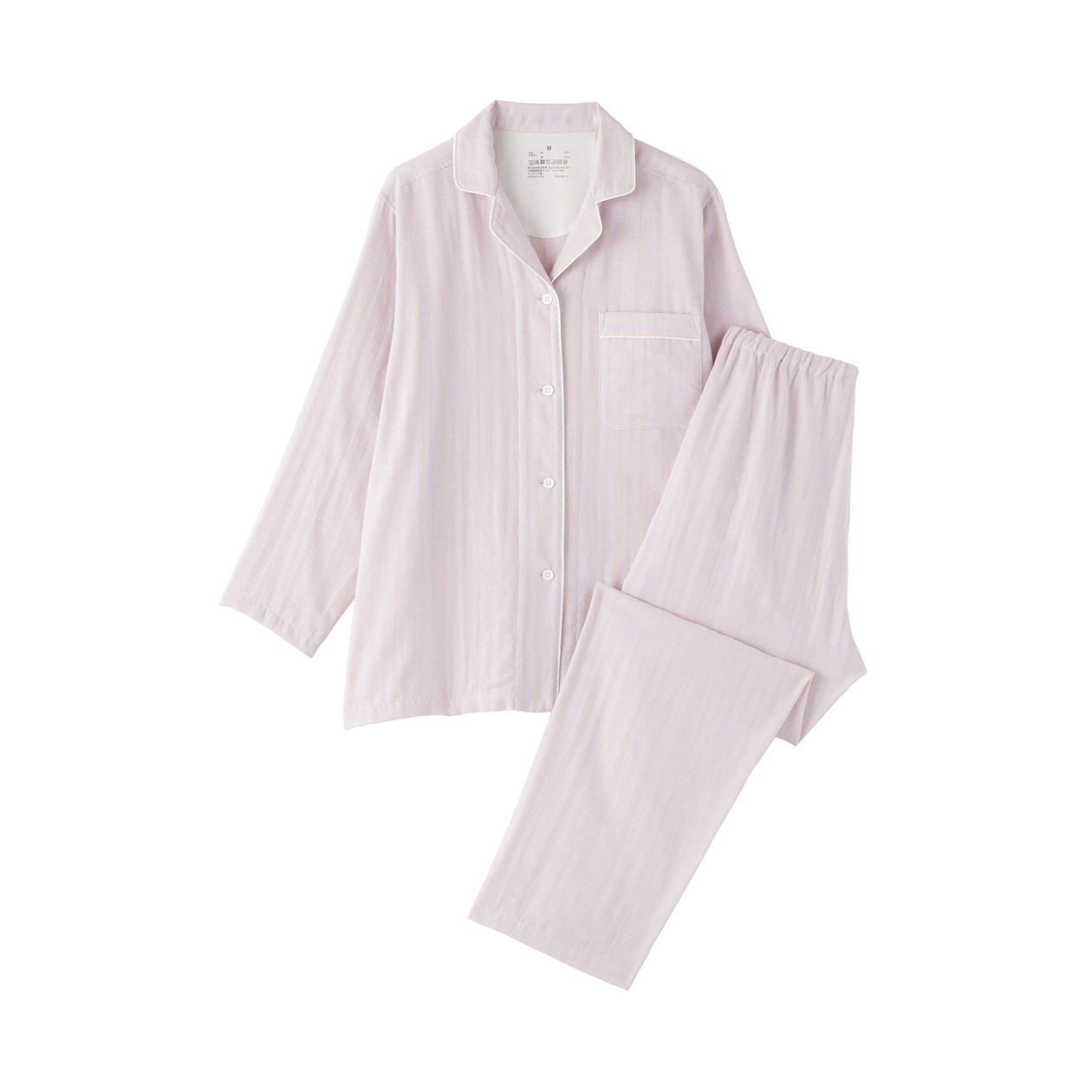 婦人　脇に縫い目のない　二重ガーゼ長袖パジャマ