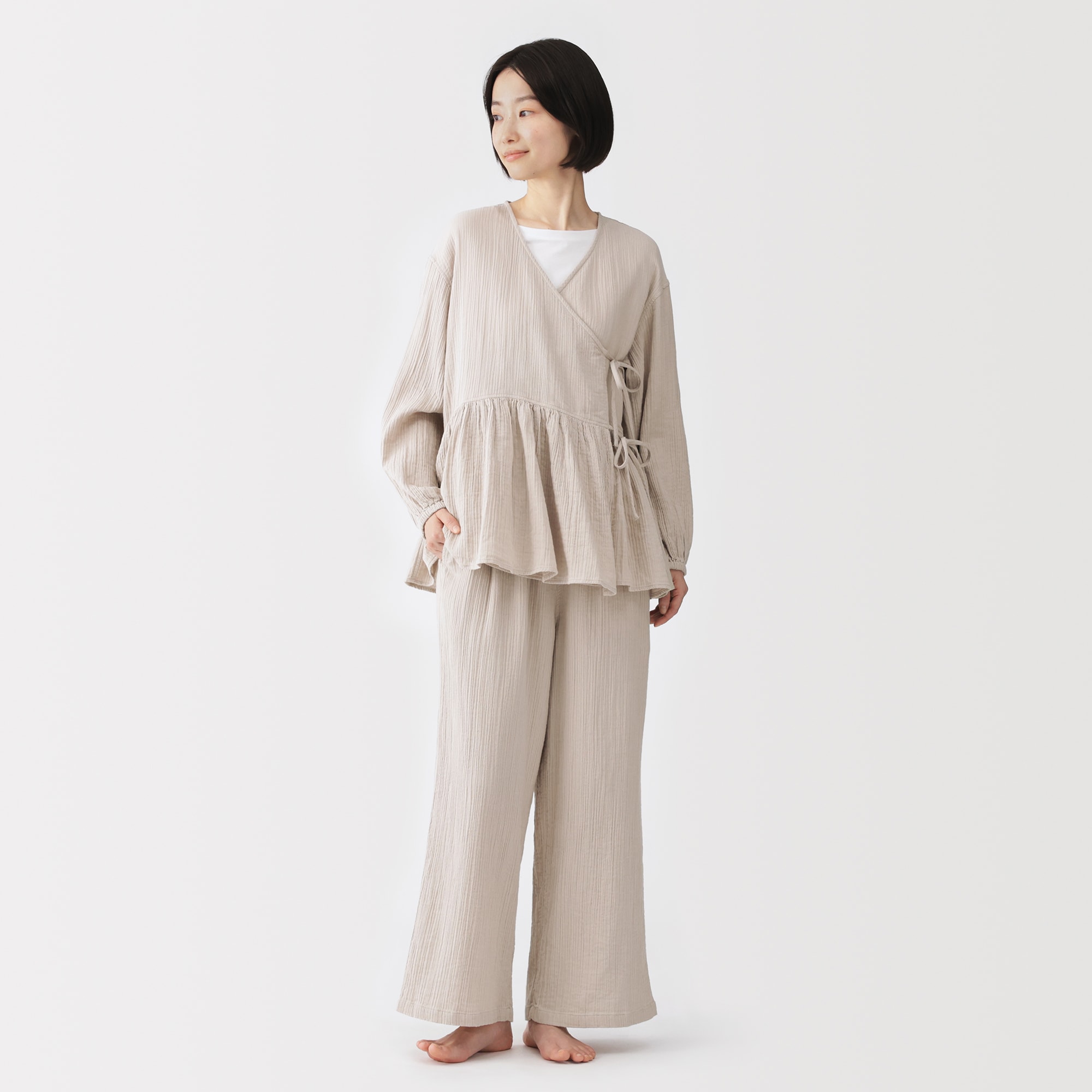 婦人　楊柳ガーゼ　ロングパンツ