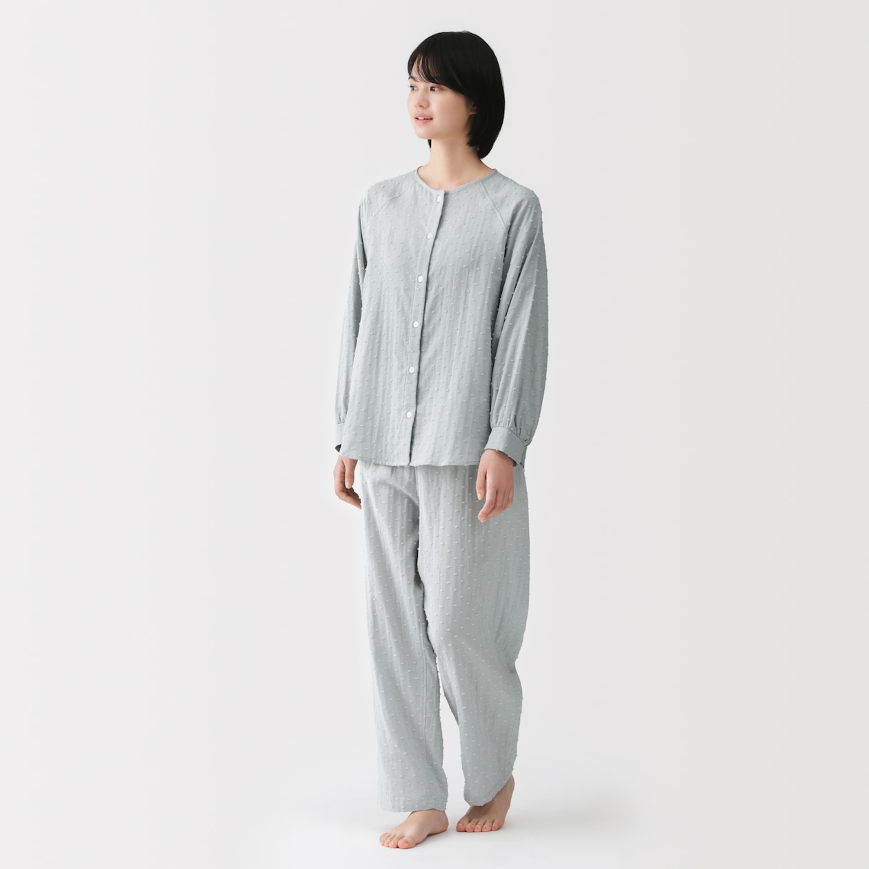 婦人　二重ガーゼ　ドットドビー　長袖パジャマ