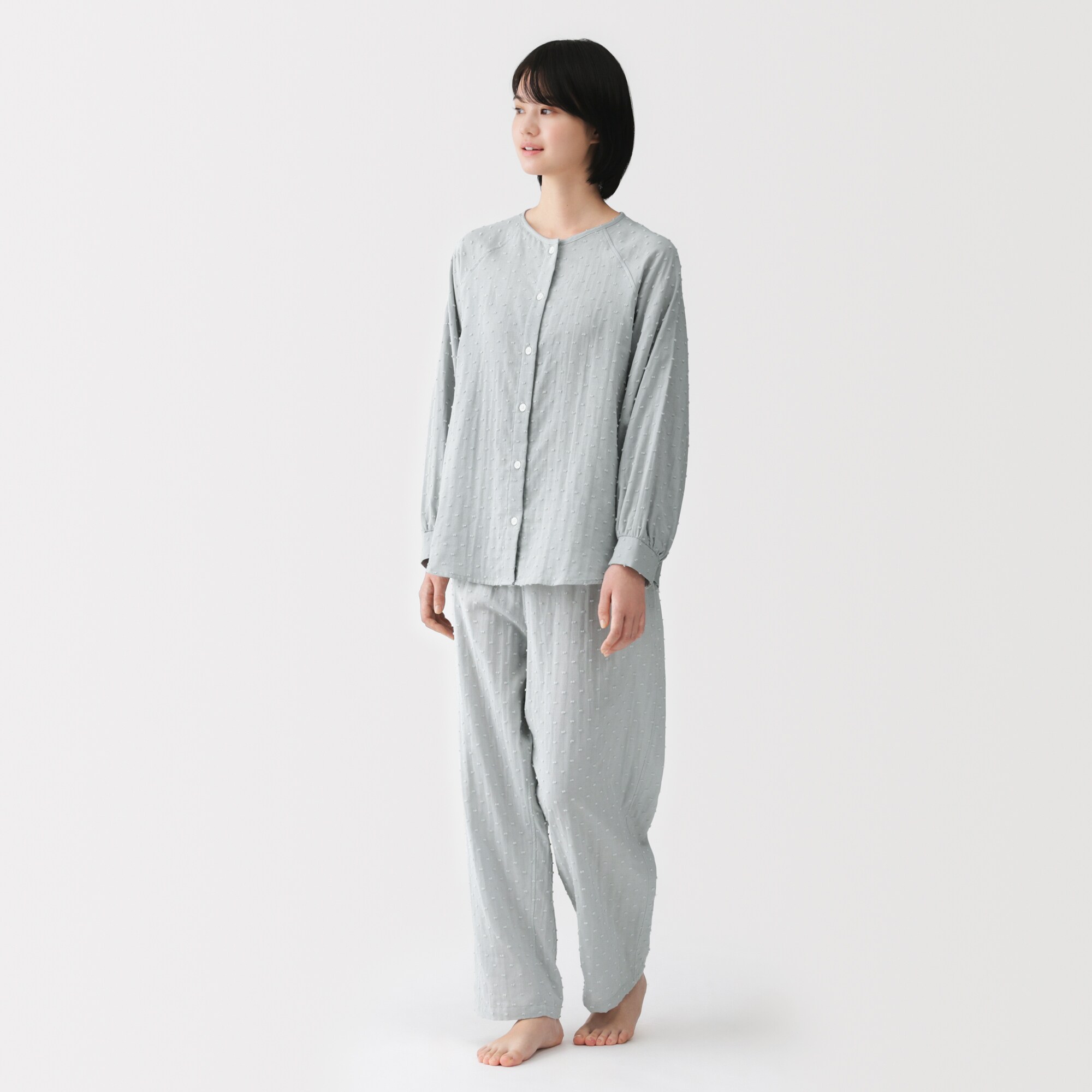 婦人　二重ガーゼ　ドットドビー　長袖パジャマ