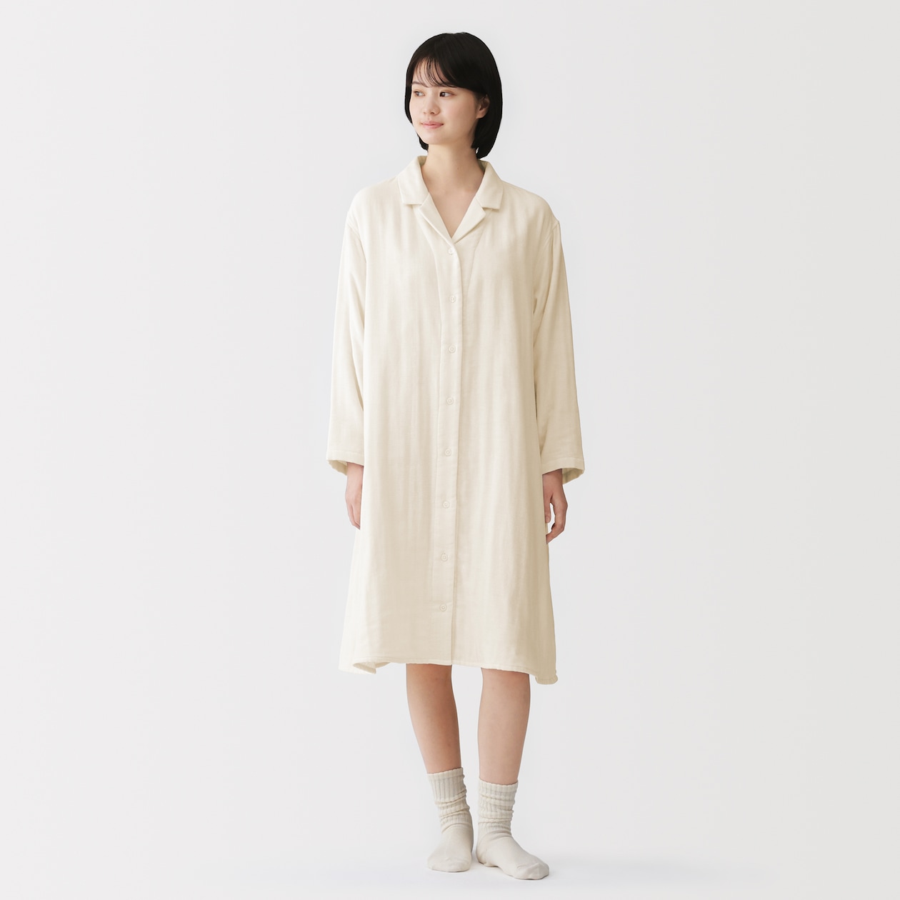 婦人　四重ガーゼ　長袖ワンピース