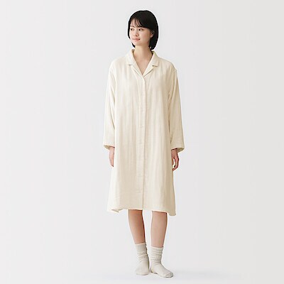 婦人　四重ガーゼ　長袖ワンピース