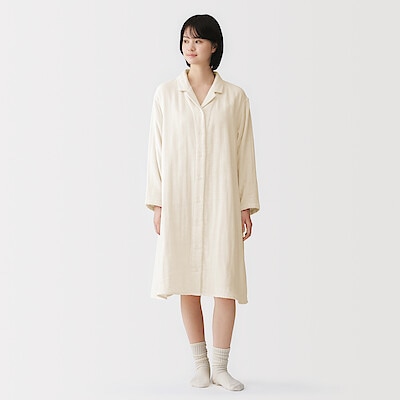 【１２月中旬発売予定】婦人　四重ガーゼ　長袖ワンピース