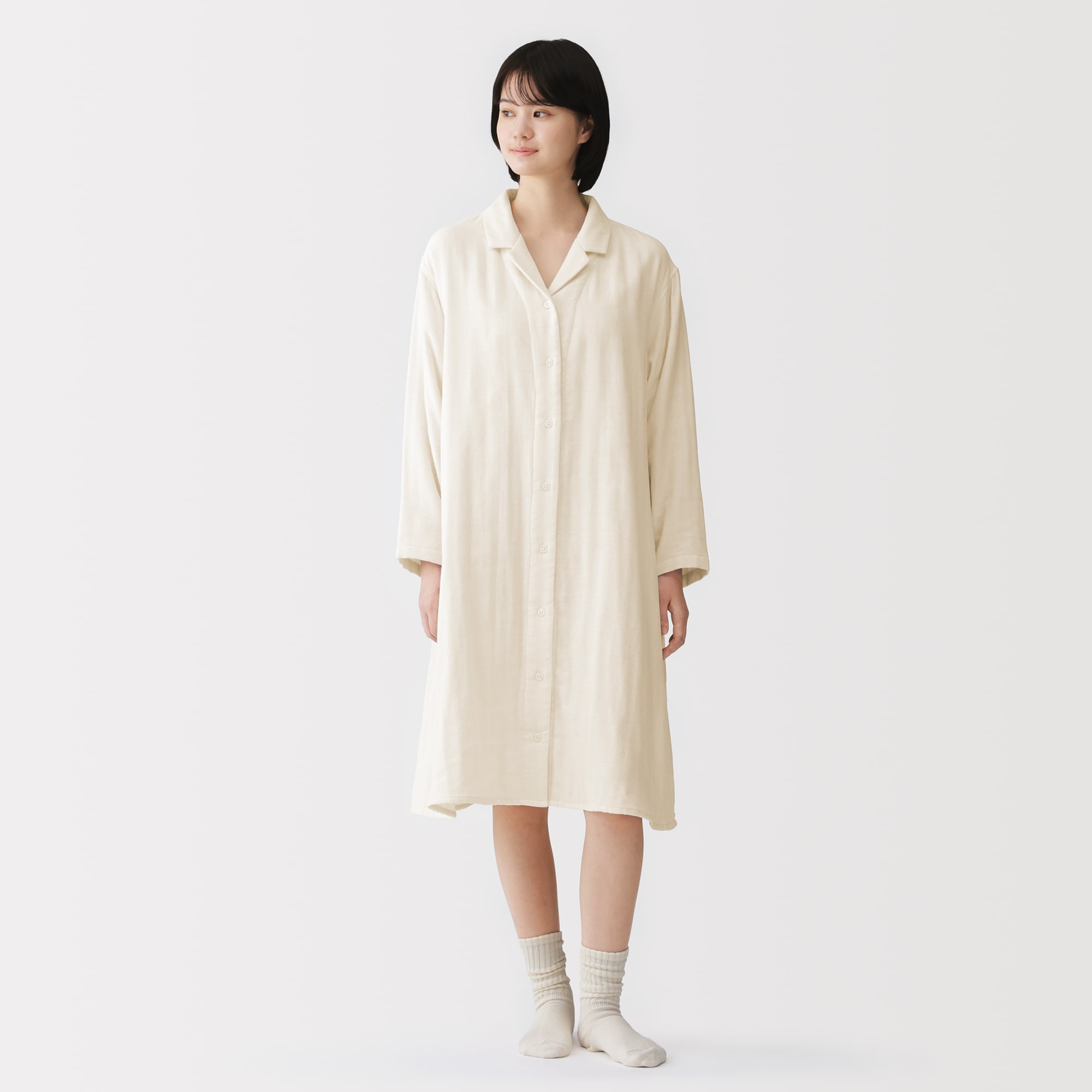 Gauze# / 長袖ワンピース/FREE/--/IVO/無地 婦人 四重ガーゼ 長袖ワンピース | 無印良品