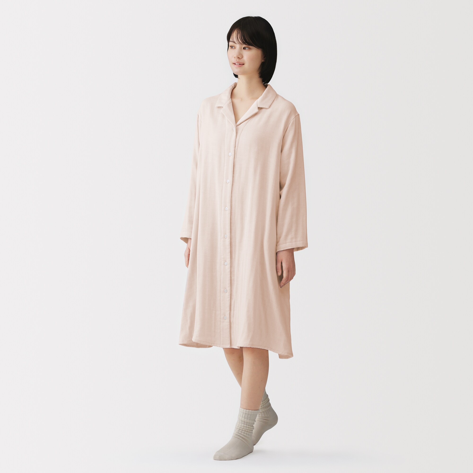 婦人　四重ガーゼ　長袖ワンピース