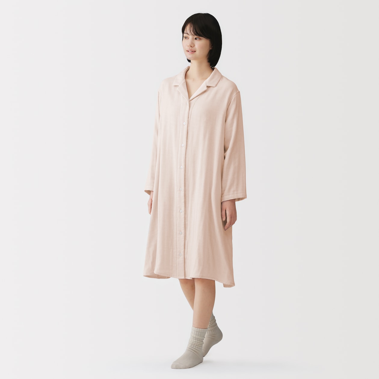 婦人　四重ガーゼ　長袖ワンピース