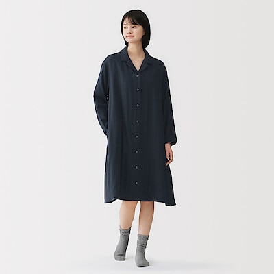 婦人　四重ガーゼ　長袖ワンピース