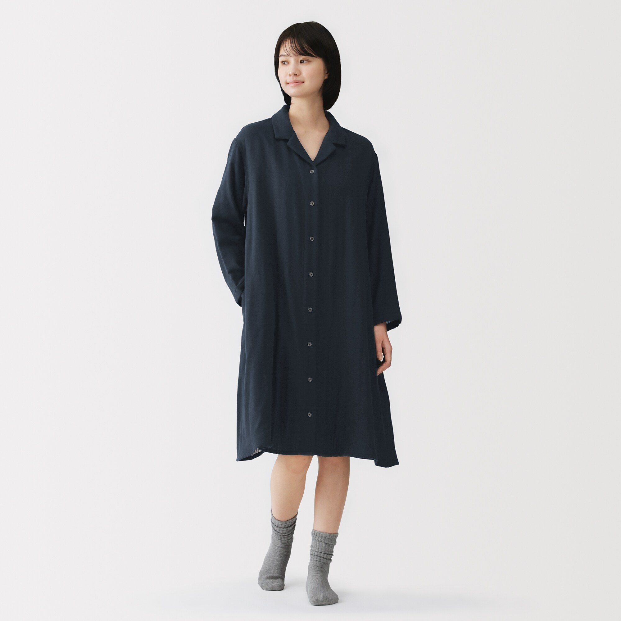 婦人　四重ガーゼ　長袖ワンピース