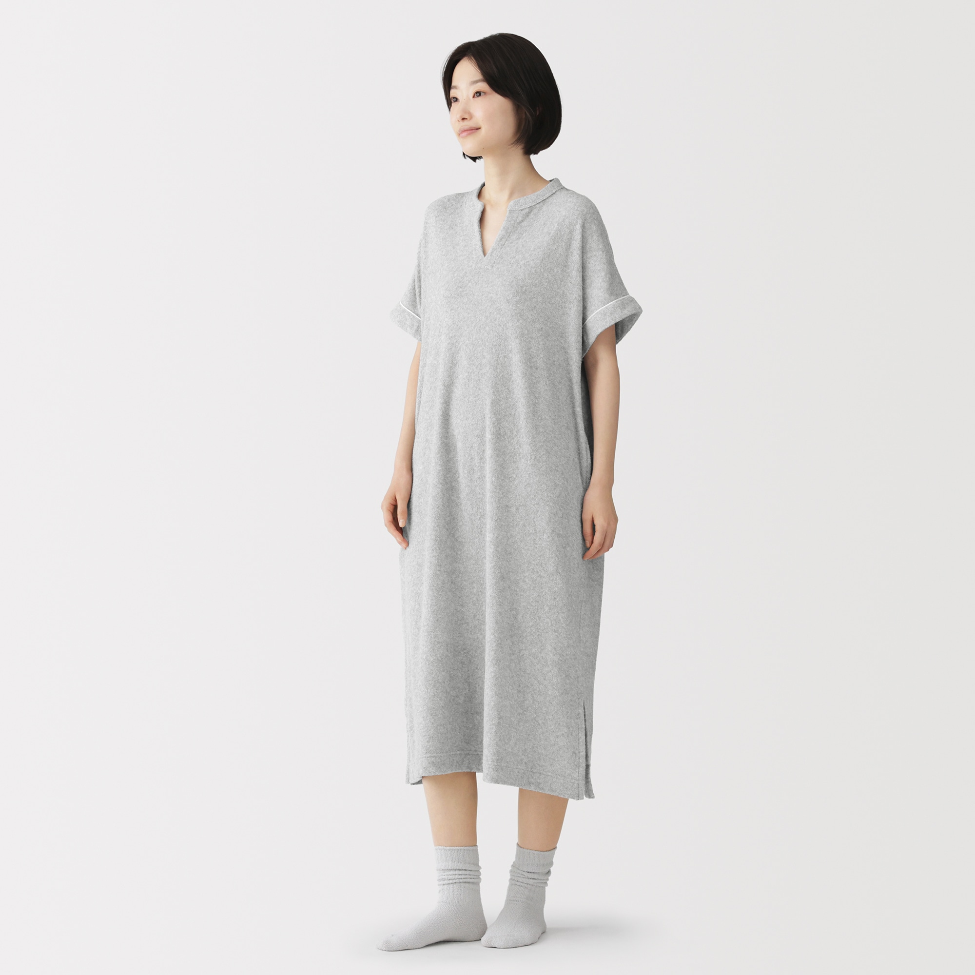 婦人　着るタオル　両面パイル　半袖ワンピース