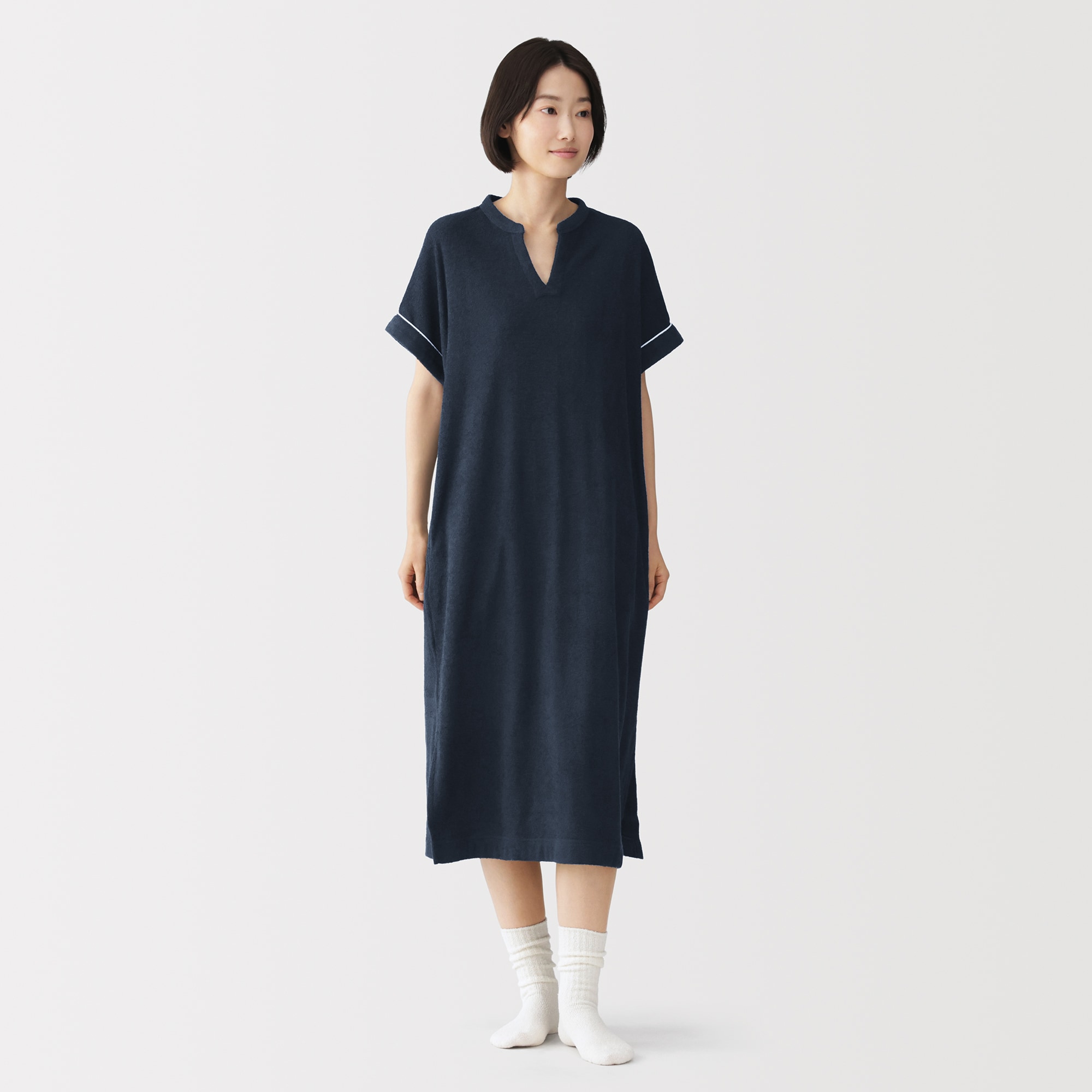 婦人　着るタオル　両面パイル　半袖ワンピース