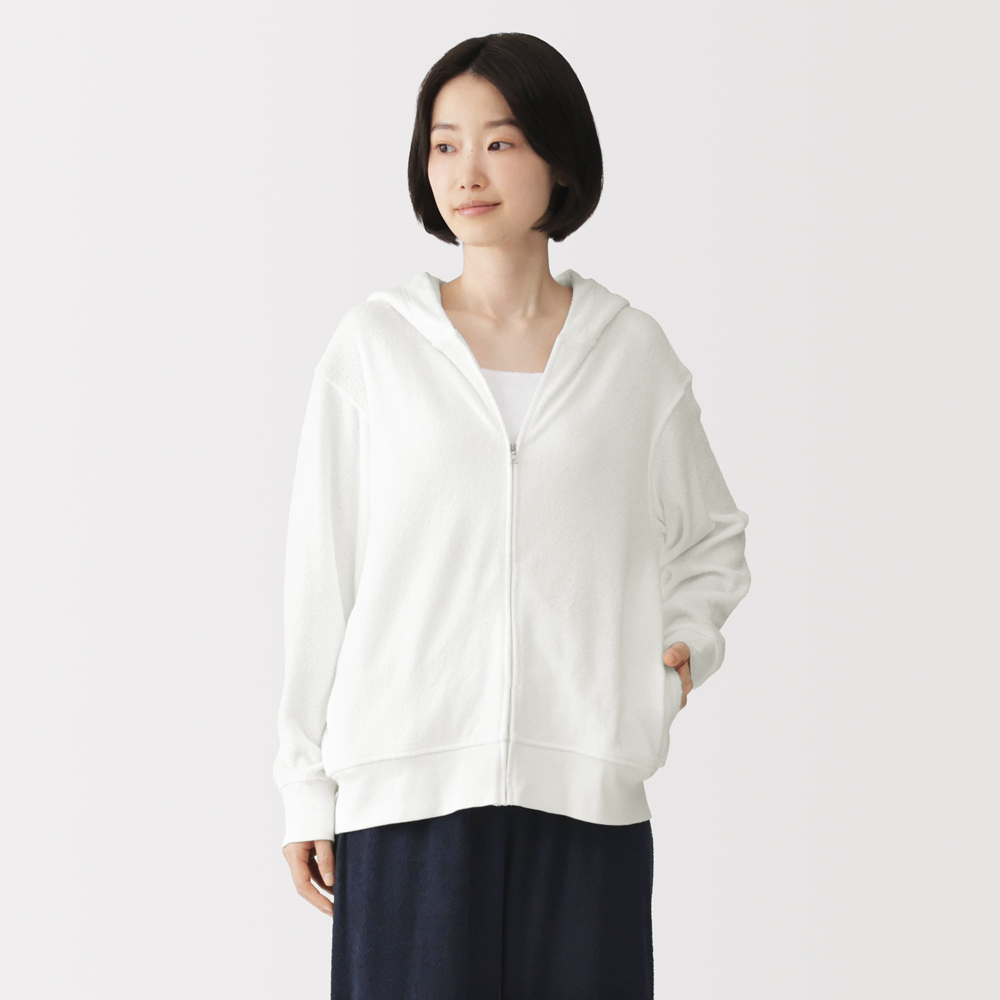 여성용 웨어러블 타월 양면 파일 긴소매 지퍼 후디