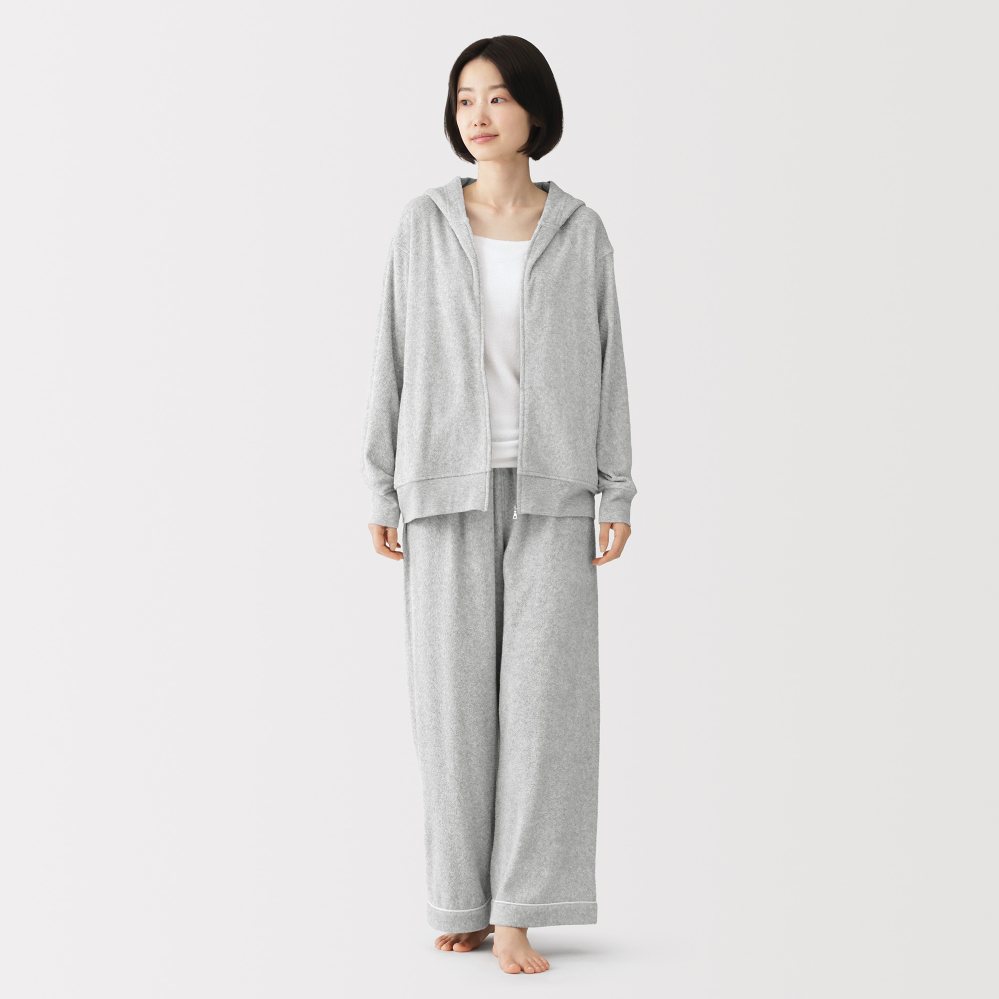 婦人　着るタオル　両面パイル　長袖ジップパーカー