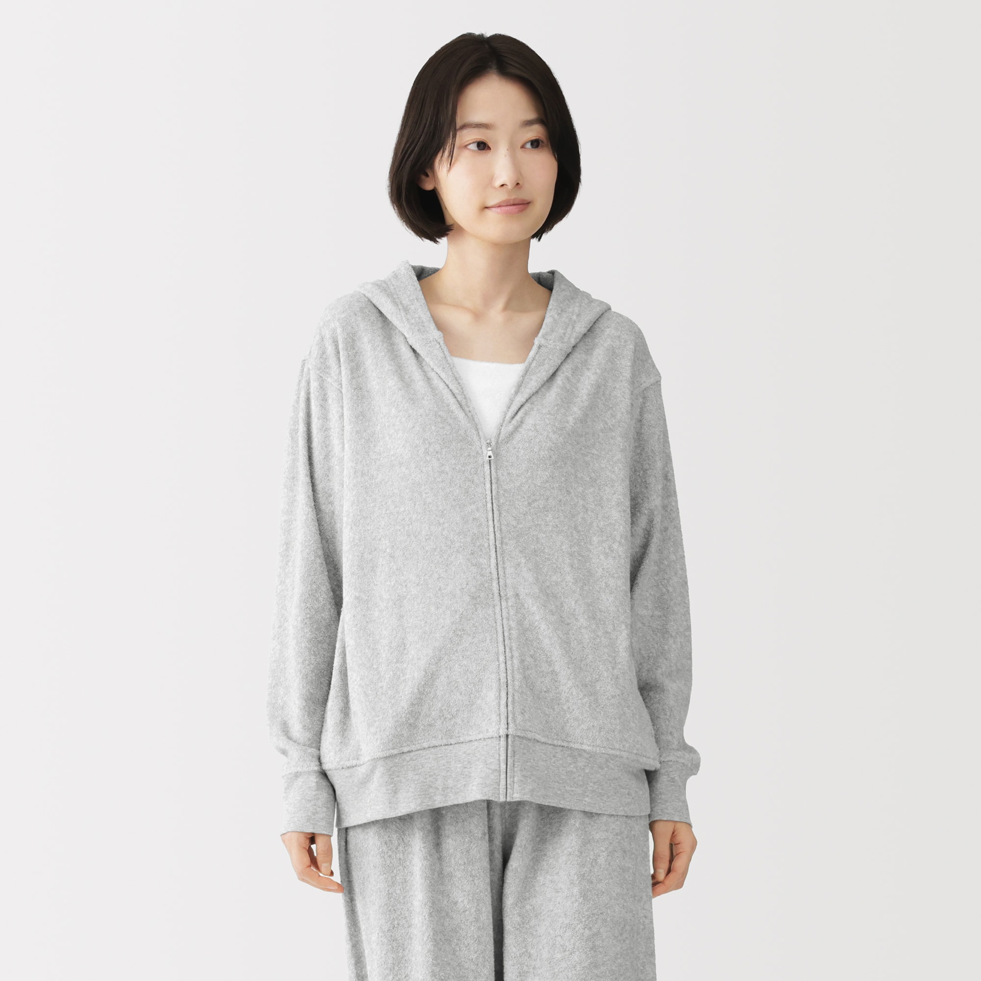 Women's Wearable Towel Double Sided Pile Long Sleeve Zip Hoodie