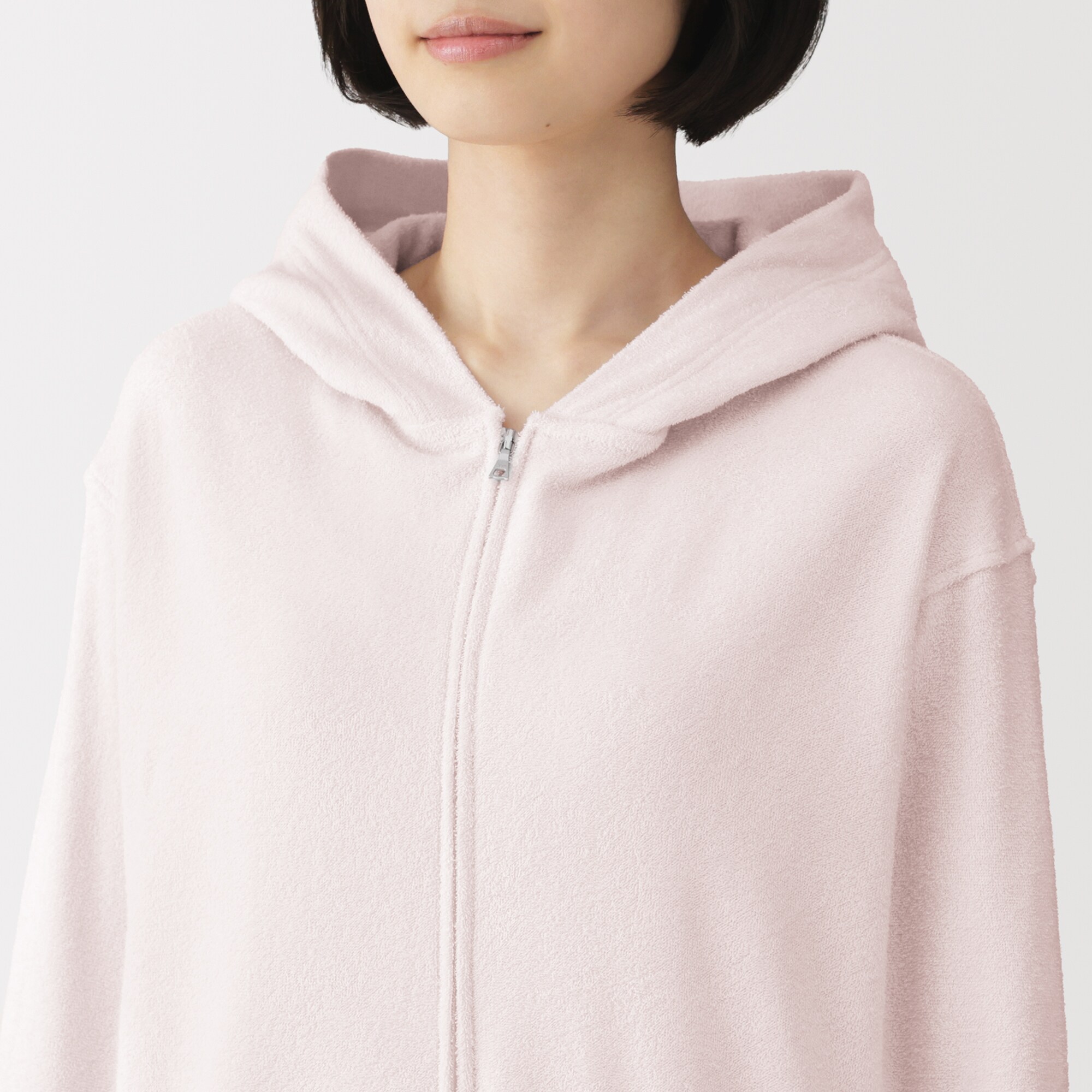 婦人　着るタオル　両面パイル　長袖ジップパーカー