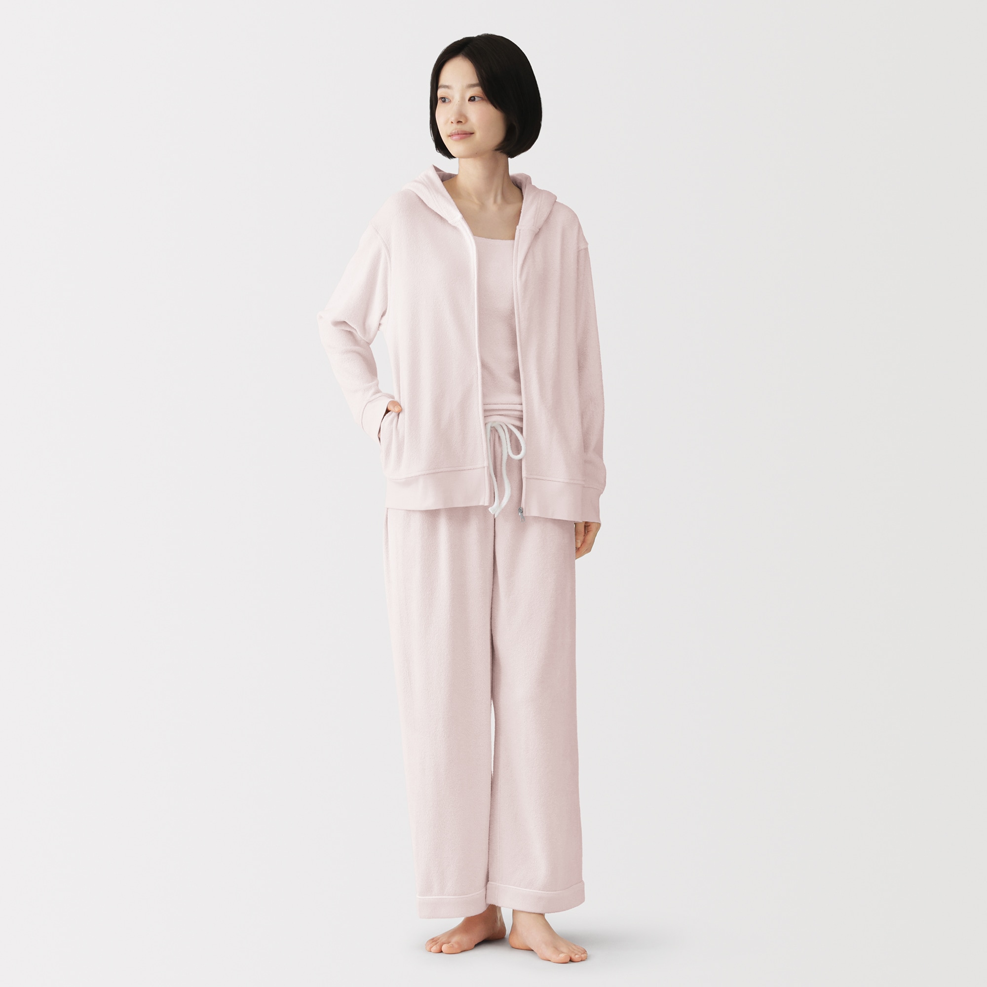 婦人　着るタオル　両面パイル　長袖ジップパーカー