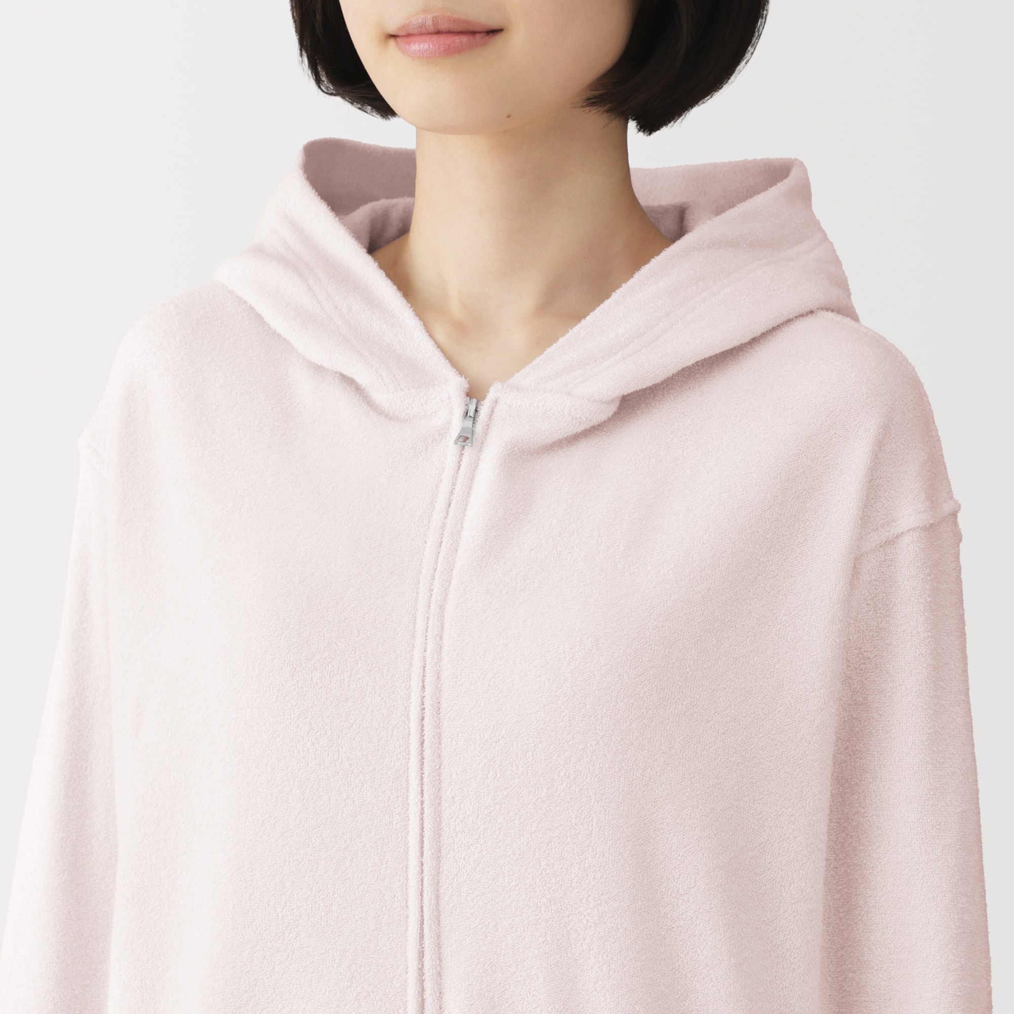 婦人　着るタオル　両面パイル　長袖ジップパーカー