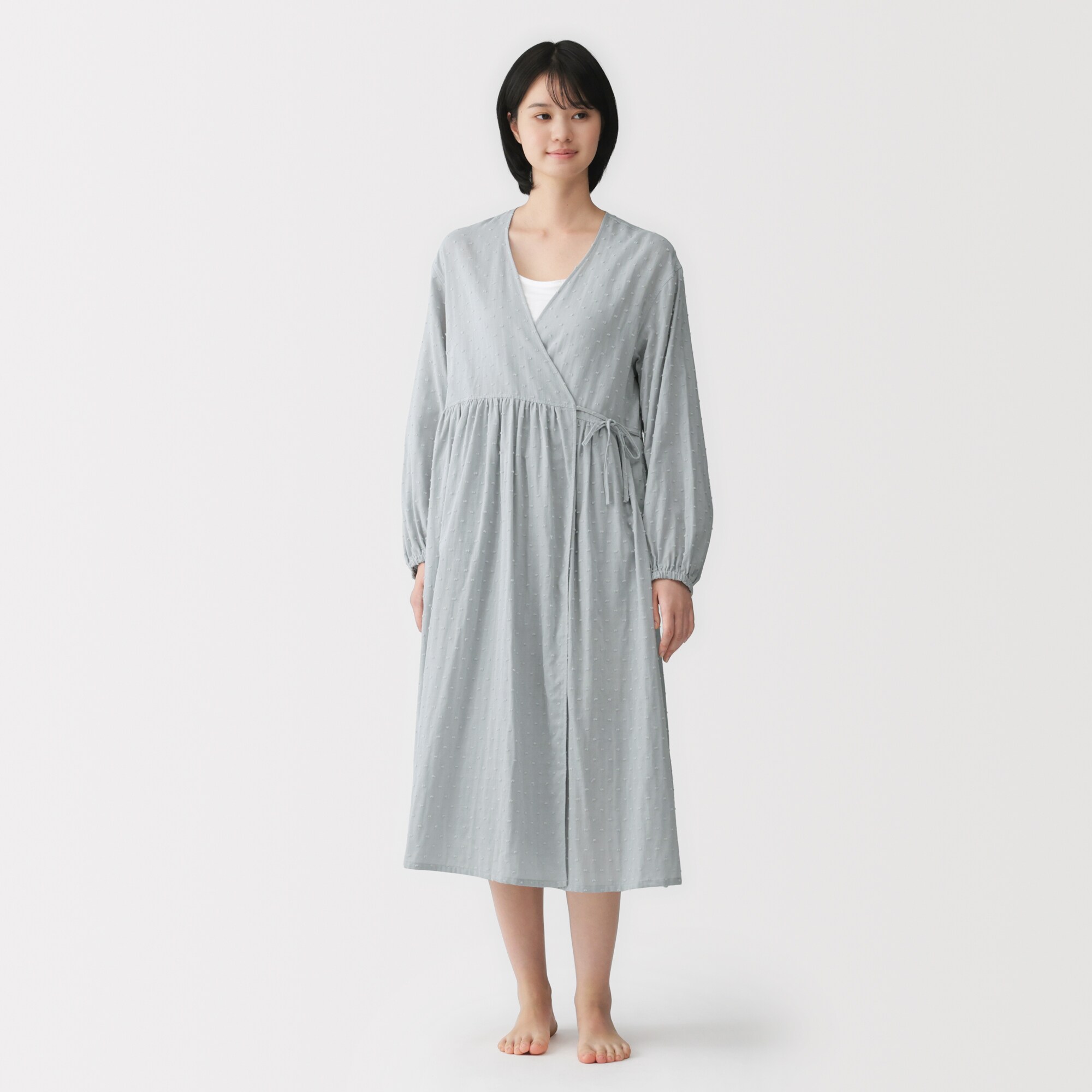 婦人　二重ガーゼ　ドットドビー　ロングカーディガン