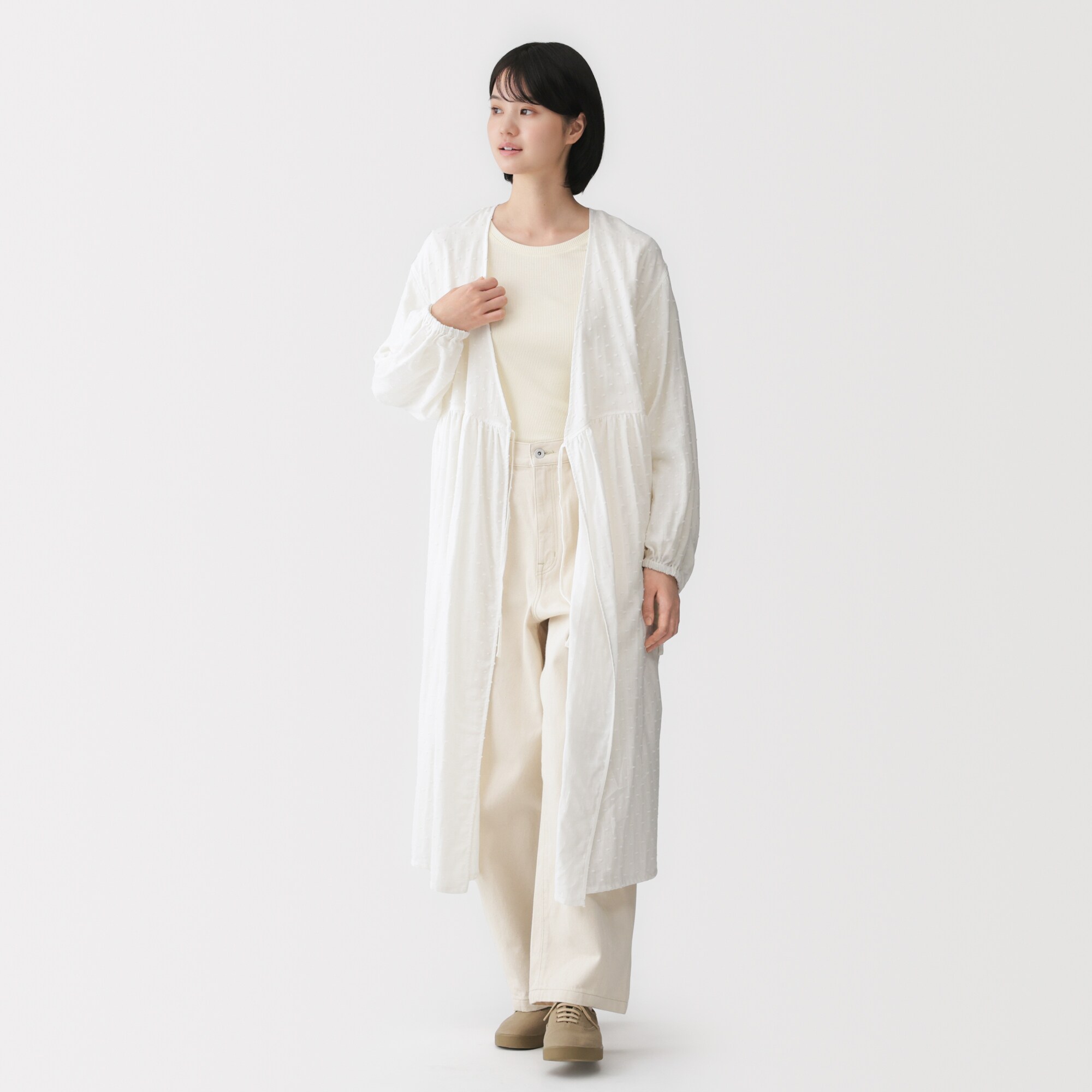 婦人 二重ガーゼ ドットドビー ロングカーディガン | 無印良品