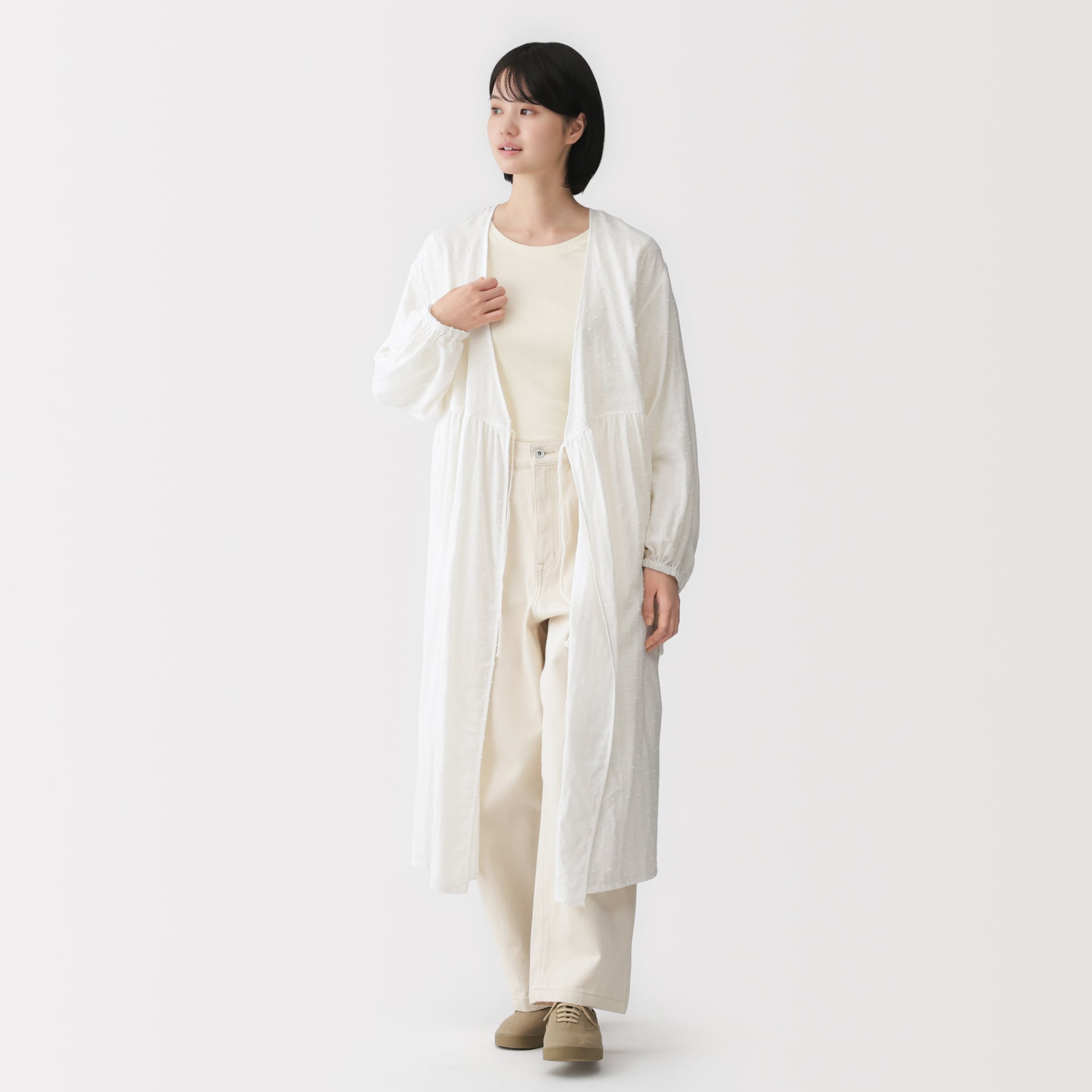 婦人 二重ガーゼ ドットドビー ロングカーディガン | 無印良品