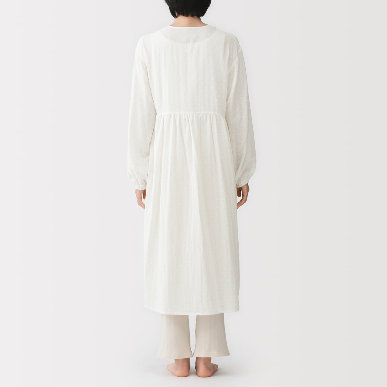 婦人　二重ガーゼ　ドットドビー　ロングカーディガン