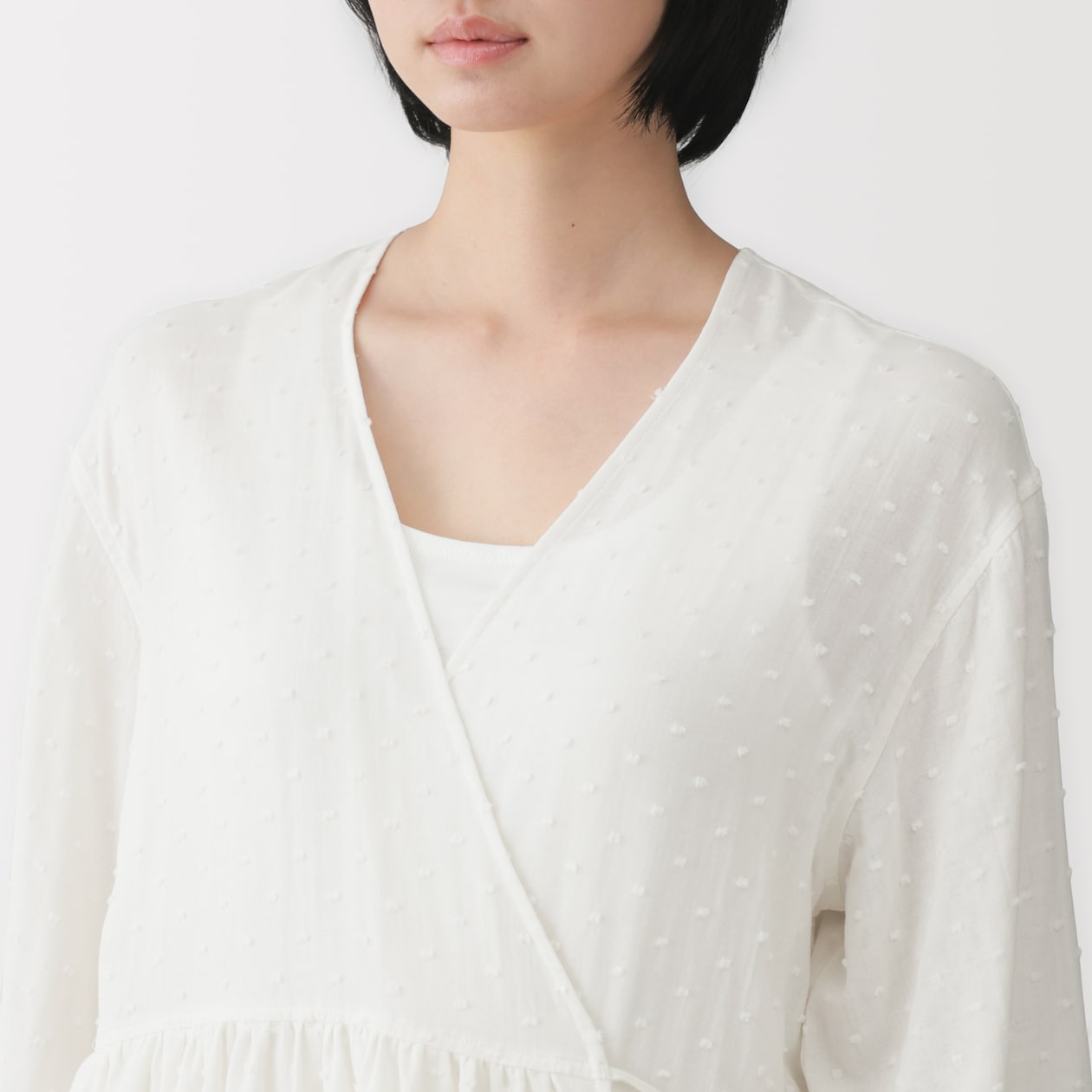 婦人　二重ガーゼ　ドットドビー　ロングカーディガン