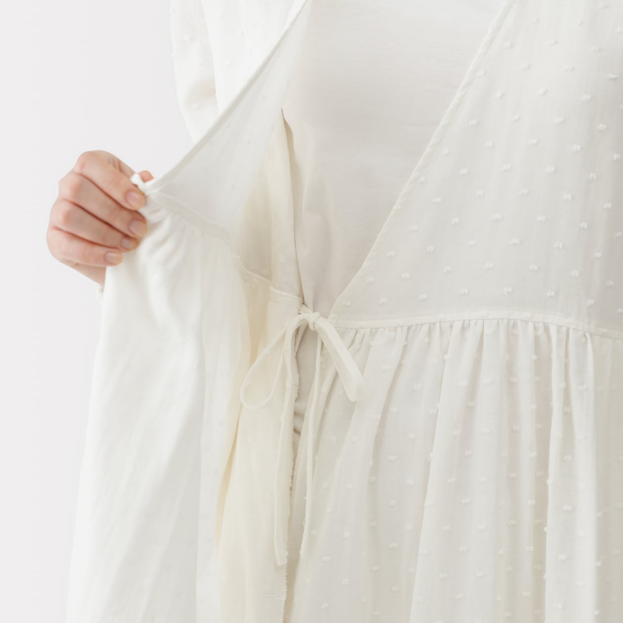 婦人　二重ガーゼ　ドットドビー　ロングカーディガン