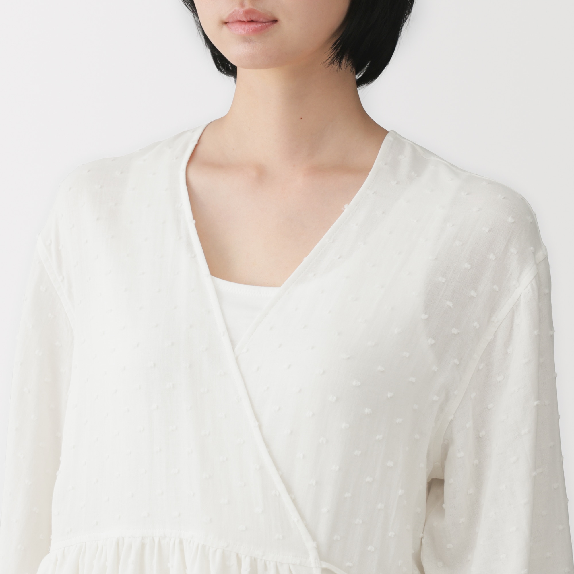 婦人　二重ガーゼ　ドットドビー　ロングカーディガン