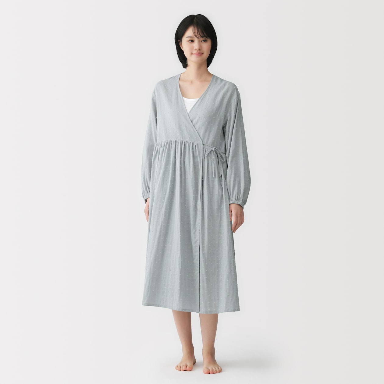 婦人　二重ガーゼ　ドットドビー　ロングカーディガン