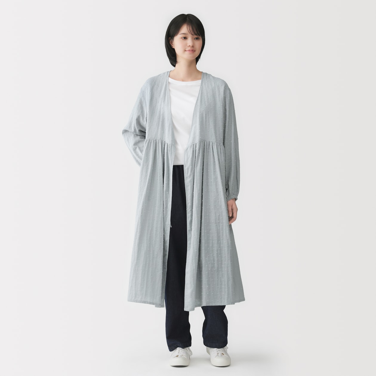 婦人　二重ガーゼ　ドットドビー　ロングカーディガン
