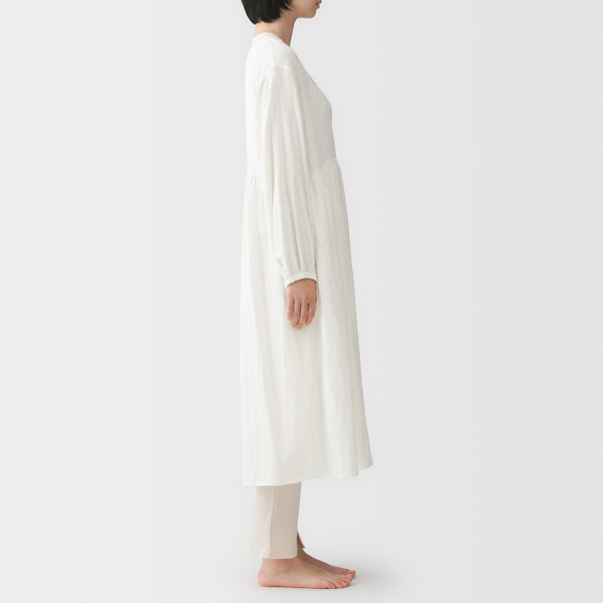 婦人　二重ガーゼ　ドットドビー　ロングカーディガン