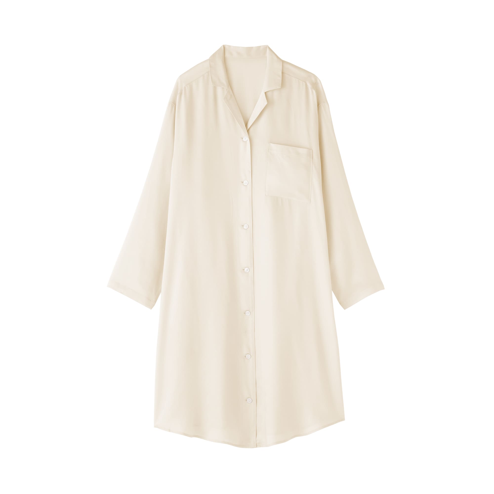 婦人　なめらかサテン　長袖パジャマワンピース