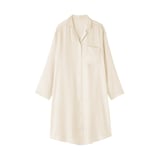 婦人　なめらかサテン　長袖パジャマワンピース