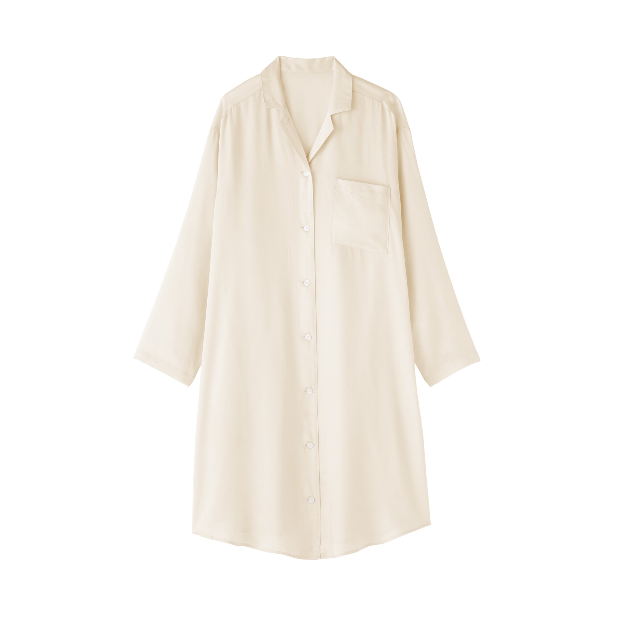 婦人　なめらかサテン　長袖パジャマワンピース