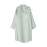 婦人　なめらかサテン　長袖パジャマワンピース